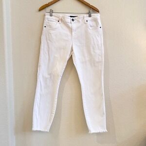KUT From The Kloth Connie Ankle Skinny Jeans White Size 12 Raw Hem Stretch